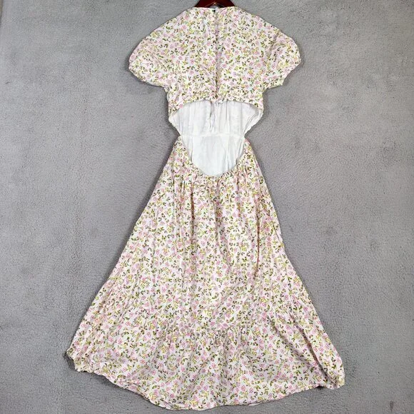 J.Crew Maxi Dress Women's 4 White Pink Meadow Floral Poplin Back-Cutout Cottage - Picture 2 of 13